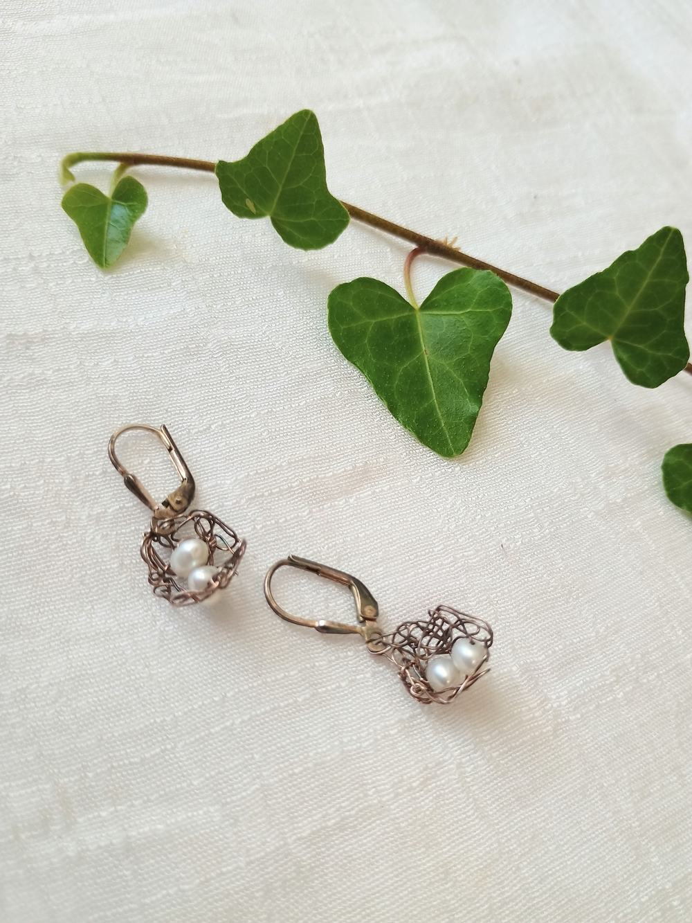 🩵 FAIRY CORE 🩵 VtG Artisan 925 and River Pearl Bird's Nest Earrings, Bird Core